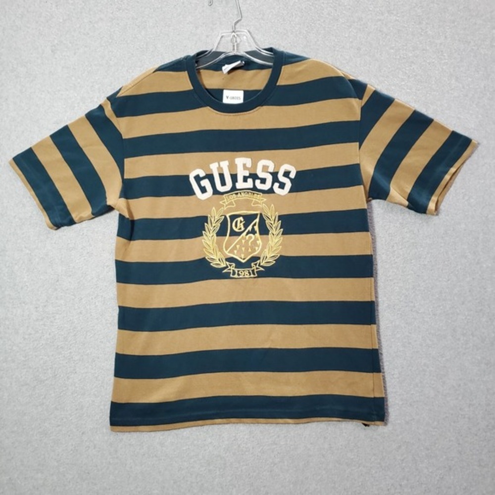 Guess x J Balvin Women Top M Blue Rugby Stipe Shirt Logo Embroidered